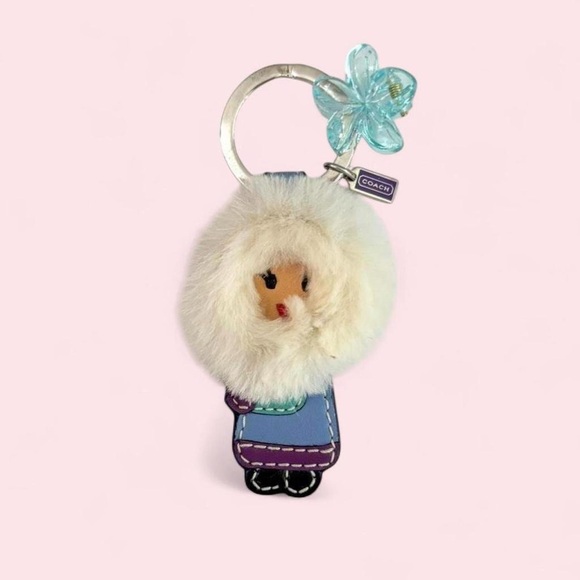 Coach Y2K Leather Fur Eskimo Girl Keychain 🩵 - Picture 1 of 2